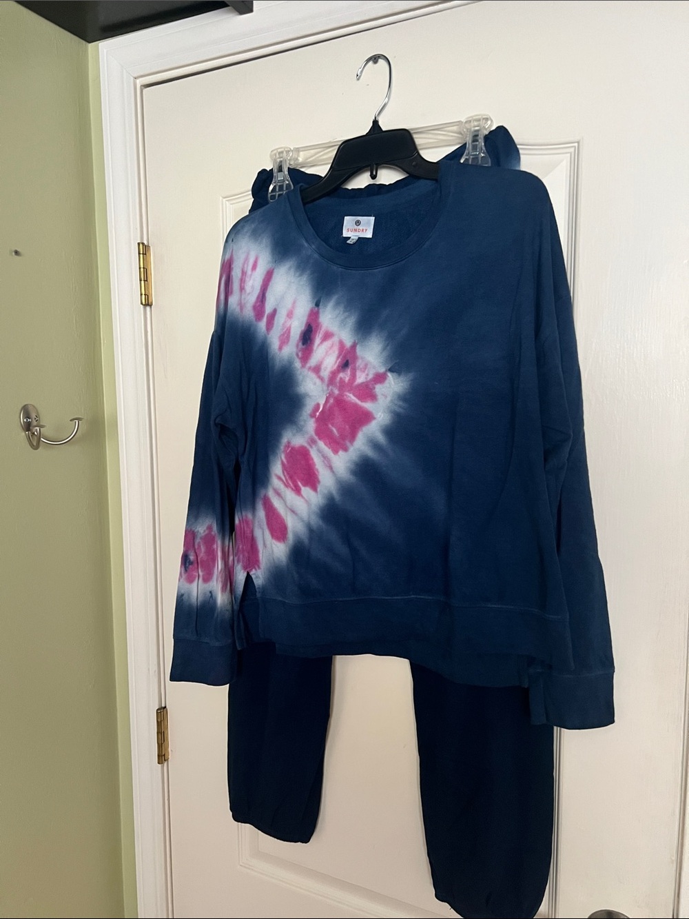 Sundry Navy Sweatshirt with Pink Tie Dye
